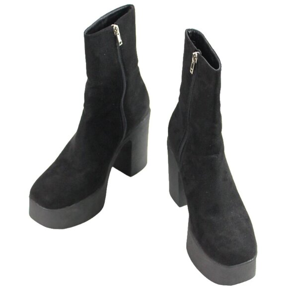 Lamoda Platform Chunky Heel Black Faux Suede Leather Mid Calf Boot, Size… - Picture 1 of 6